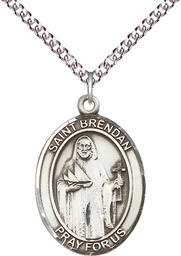 [7018SS/24SS] Sterling Silver Saint Brendan the Navigator Pendant on a 24 inch Sterling Silver Heavy Curb chain