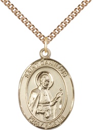 [7019GF/24GF] 14kt Gold Filled Saint Camillus of Lellis Pendant on a 24 inch Gold Filled Heavy Curb chain