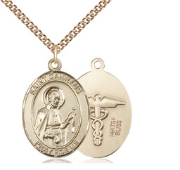 [7019GF9/24GF] 14kt Gold Filled Saint Camillus of Lellis Nurse Pendant on a 24 inch Gold Filled Heavy Curb chain