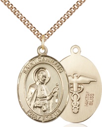 [7019GF9/24GF] 14kt Gold Filled Saint Camillus of Lellis Nurse Pendant on a 24 inch Gold Filled Heavy Curb chain