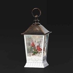 [RO-134996] 9.5"H Led Swirl Cardinal Print - Lantern; Batt N/Inc; Port/Cord - Christmas