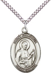 [7019SS/24SS] Sterling Silver Saint Camillus of Lellis Pendant on a 24 inch Sterling Silver Heavy Curb chain