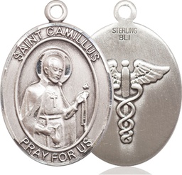 [7019SS9] Sterling Silver Saint Camillus of Lellis Nurse Medal