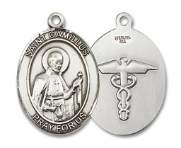 [7019SS9] Sterling Silver Saint Camillus of Lellis Nurse Medal