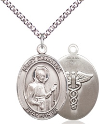 [7019SS9/24SS] Sterling Silver Saint Camillus of Lellis Nurse Pendant on a 24 inch Sterling Silver Heavy Curb chain