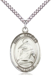 [7020SS/24SS] Sterling Silver Saint Charles Borromeo Pendant on a 24 inch Sterling Silver Heavy Curb chain