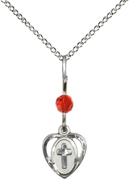 [5411RBSS/18SS] Sterling Silver Heart Cross Pendant with a LSI bead on a 18 inch Sterling Silver Light Curb chain