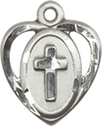 [5411SSY] Sterling Silver Heart Cross Medal - With Box