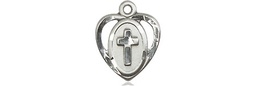 [5411SSY] Sterling Silver Heart Cross Medal - With Box