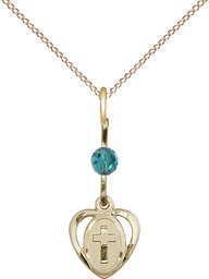 [5411ZCGF/18GF] 14kt Gold Filled Heart Cross Pendant with a Zircon bead on a 18 inch Gold Filled Light Curb chain