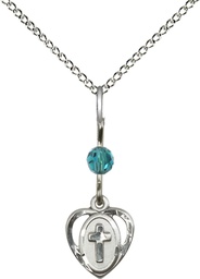 [5411ZCSS/18SS] Sterling Silver Heart Cross Pendant with a Zircon bead on a 18 inch Sterling Silver Light Curb chain