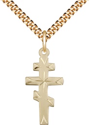 [5416GF/24G] 14kt Gold Filled Greek Orthodox Cross Pendant on a 24 inch Gold Plate Heavy Curb chain