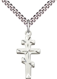 [5416SS/24S] Sterling Silver Greek Orthodox Cross Pendant on a 24 inch Light Rhodium Heavy Curb chain