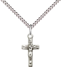 [5417SS/18S] Sterling Silver Crucifix Pendant on a 18 inch Light Rhodium Light Curb chain