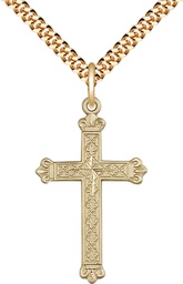 [5418GF/24G] 14kt Gold Filled Cross Pendant on a 24 inch Gold Plate Heavy Curb chain