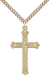 [5418GF/24GF] 14kt Gold Filled Cross Pendant on a 24 inch Gold Filled Heavy Curb chain