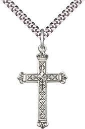 [5418SS/24S] Sterling Silver Cross Pendant on a 24 inch Light Rhodium Heavy Curb chain