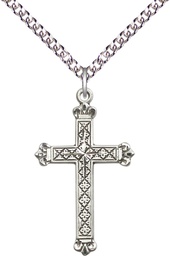 [5418SS/24SS] Sterling Silver Cross Pendant on a 24 inch Sterling Silver Heavy Curb chain