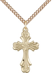 [5419GF/24GF] 14kt Gold Filled Cross Pendant on a 24 inch Gold Filled Heavy Curb chain