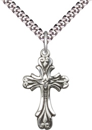 [5419SS/24S] Sterling Silver Cross Pendant on a 24 inch Light Rhodium Heavy Curb chain