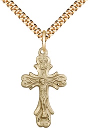 [5421GF/24G] 14kt Gold Filled Crucifix Pendant on a 24 inch Gold Plate Heavy Curb chain