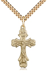 [5421GF/24G] 14kt Gold Filled Crucifix Pendant on a 24 inch Gold Plate Heavy Curb chain