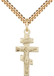 [5424GF/24G] 14kt Gold Filled Crucifix Pendant on a 24 inch Gold Plate Heavy Curb chain