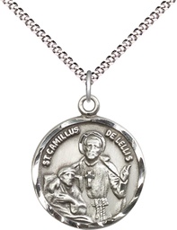 [5425SS/18S] Sterling Silver Saint Camillus of Lellis Pendant on a 18 inch Light Rhodium Light Curb chain