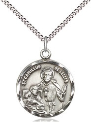 [5425SS/18S] Sterling Silver Saint Camillus of Lellis Pendant on a 18 inch Light Rhodium Light Curb chain