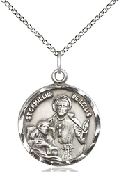 [5425SS/18SS] Sterling Silver Saint Camillus of Lellis Pendant on a 18 inch Sterling Silver Light Curb chain