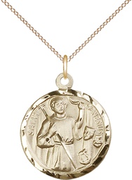 [5427GF/18GF] 14kt Gold Filled Saint Genesius of Rome Pendant on a 18 inch Gold Filled Light Curb chain