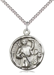 [5427SS/18S] Sterling Silver Saint Genesius of Rome Pendant on a 18 inch Light Rhodium Light Curb chain