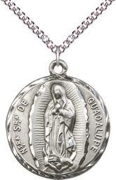 [5429SS/24SS] Sterling Silver Our Lady of Guadalupe Pendant on a 24 inch Sterling Silver Heavy Curb chain