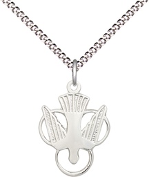 [5430SS/18S] Sterling Silver Holy Spirit Pendant on a 18 inch Light Rhodium Light Curb chain