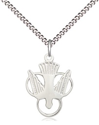 [5430SS/18S] Sterling Silver Holy Spirit Pendant on a 18 inch Light Rhodium Light Curb chain