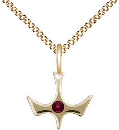 [5431GF-STN1/18G] 14kt Gold Filled Holy Spirit Pendant with a 3mm Garnet Swarovski stone on a 18 inch Gold Plate Light Curb chain