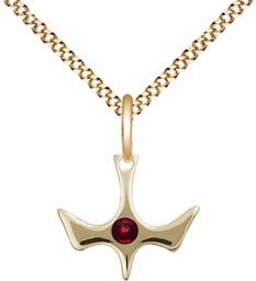 [5431GF-STN1/18G] 14kt Gold Filled Holy Spirit Pendant with a 3mm Garnet Swarovski stone on a 18 inch Gold Plate Light Curb chain
