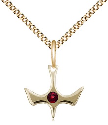 [5431GF-STN1/18G] 14kt Gold Filled Holy Spirit Pendant with a 3mm Garnet Swarovski stone on a 18 inch Gold Plate Light Curb chain