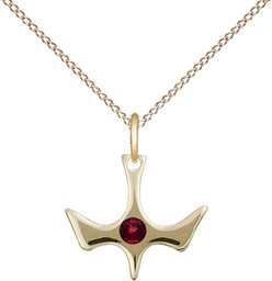 [5431GF-STN1/18GF] 14kt Gold Filled Holy Spirit Pendant with a 3mm Garnet Swarovski stone on a 18 inch Gold Filled Light Curb chain