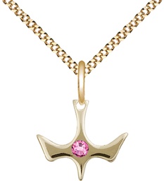 [5431GF-STN10/18G] 14kt Gold Filled Holy Spirit Pendant with a 3mm Rose Swarovski stone on a 18 inch Gold Plate Light Curb chain