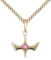 [5431GF-STN10/18G] 14kt Gold Filled Holy Spirit Pendant with a 3mm Rose Swarovski stone on a 18 inch Gold Plate Light Curb chain