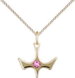 [5431GF-STN10/18GF] 14kt Gold Filled Holy Spirit Pendant with a 3mm Rose Swarovski stone on a 18 inch Gold Filled Light Curb chain