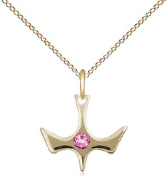 [5431GF-STN10/18GF] 14kt Gold Filled Holy Spirit Pendant with a 3mm Rose Swarovski stone on a 18 inch Gold Filled Light Curb chain