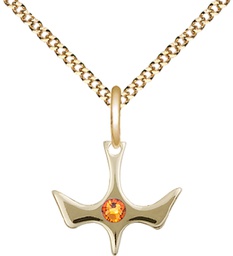 [5431GF-STN11/18G] 14kt Gold Filled Holy Spirit Pendant with a 3mm Topaz Swarovski stone on a 18 inch Gold Plate Light Curb chain