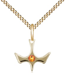 [5431GF-STN11/18G] 14kt Gold Filled Holy Spirit Pendant with a 3mm Topaz Swarovski stone on a 18 inch Gold Plate Light Curb chain