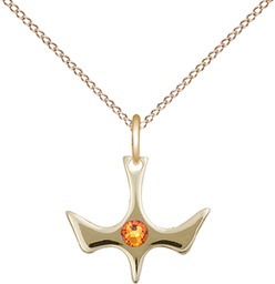 [5431GF-STN11/18GF] 14kt Gold Filled Holy Spirit Pendant with a 3mm Topaz Swarovski stone on a 18 inch Gold Filled Light Curb chain