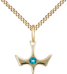 [5431GF-STN12/18G] 14kt Gold Filled Holy Spirit Pendant with a 3mm Zircon Swarovski stone on a 18 inch Gold Plate Light Curb chain