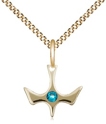 [5431GF-STN12/18G] 14kt Gold Filled Holy Spirit Pendant with a 3mm Zircon Swarovski stone on a 18 inch Gold Plate Light Curb chain