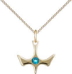 [5431GF-STN12/18GF] 14kt Gold Filled Holy Spirit Pendant with a 3mm Zircon Swarovski stone on a 18 inch Gold Filled Light Curb chain