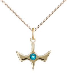 [5431GF-STN12/18GF] 14kt Gold Filled Holy Spirit Pendant with a 3mm Zircon Swarovski stone on a 18 inch Gold Filled Light Curb chain